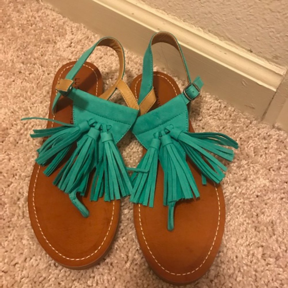 Lucky Brand Teal Tassel Sandals